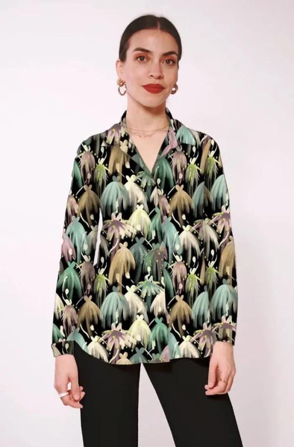 Lopezientos Camisa mujer básica estampada Ballet ⋆ Teja,Verde Hot