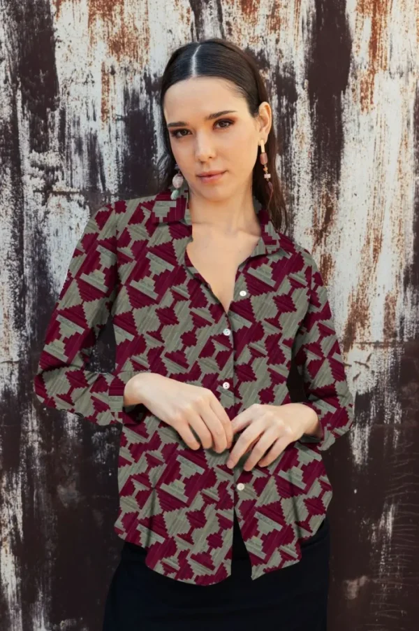 Lopezientos Camisa mujer básica estampada Kilim ⋆ Burdeos Fashion