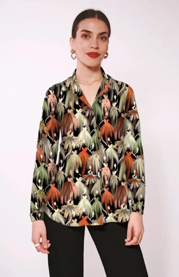 Lopezientos Camisa mujer básica estampada Ballet ⋆ Teja,Verde Hot