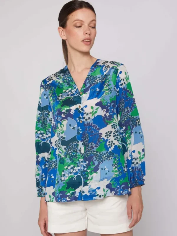 Lopezientos Camisa mujer con floral en tonos azules y verdes ⋆ estampado Hot