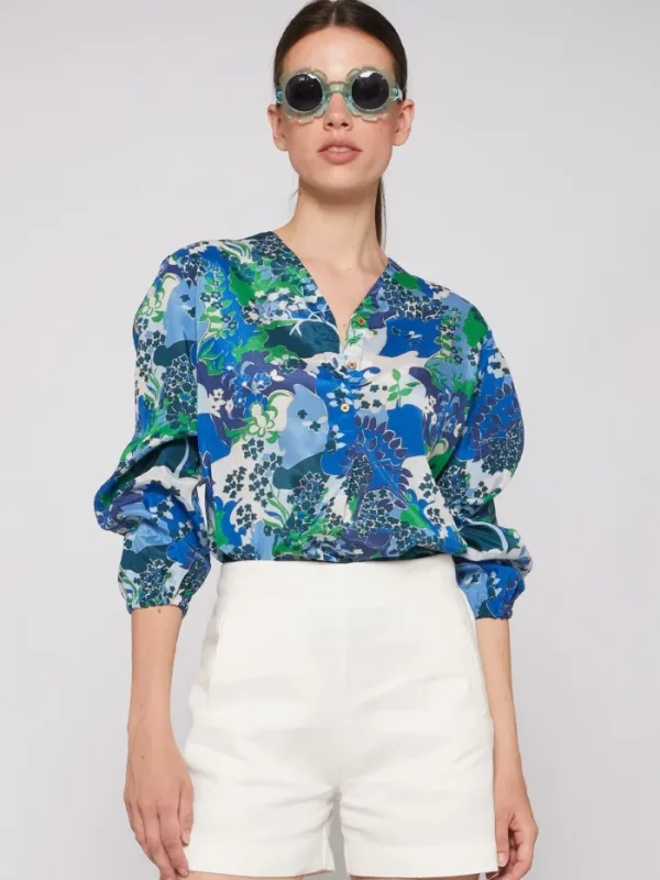 Lopezientos Camisa mujer con floral en tonos azules y verdes ⋆ estampado Hot