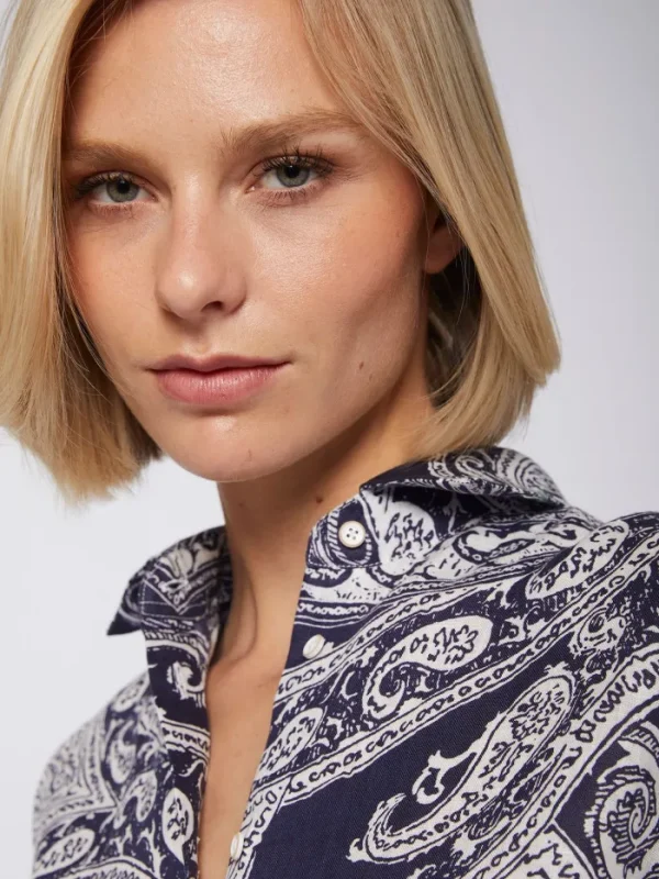 Lopezientos Camisa mujer estampada de lino ⋆ Azul Fashion