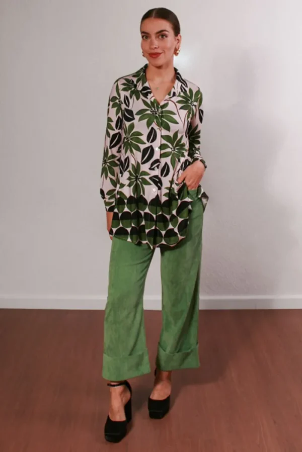 Lopezientos Camisa mujer pintor Parole Italy estampado Guzmania ⋆ Verde Online