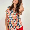 Lopezientos Camiseta mujer con manga corta estampada rombos ⋆ Multicolor Discount