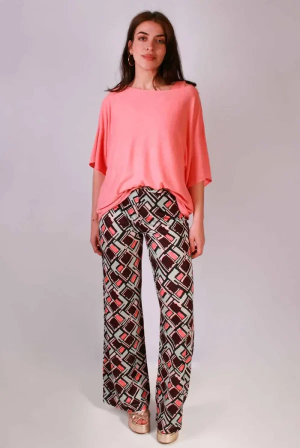 Lopezientos Pantalón mujer con cintura elástica estampado Laberinto ⋆ BURGUNDY Online