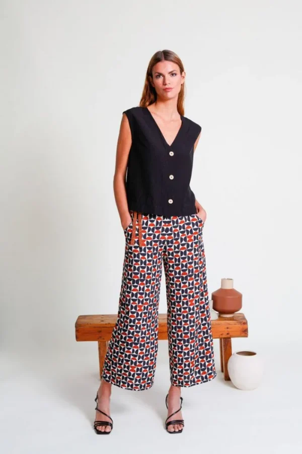 Lopezientos Pantalón mujer crop ancho ⋆ estampado Online