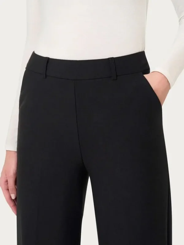 Lopezientos Pantalón mujer recto y ancho con goma elástica en la cintura ⋆ Negro Discount