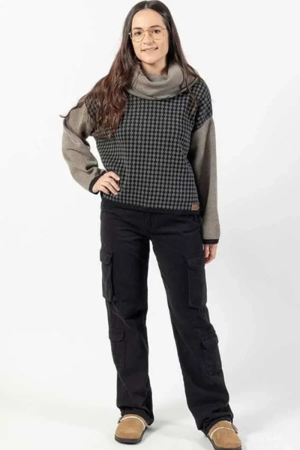 Lopezientos Suéter mujer combinado con cuello alto ⋆ Gris Fashion