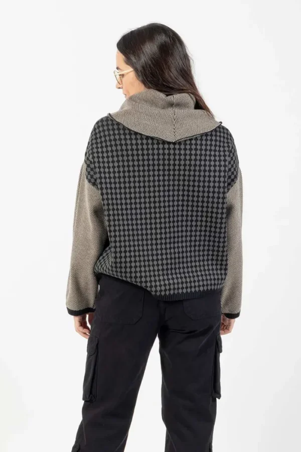 Lopezientos Suéter mujer combinado con cuello alto ⋆ Gris Fashion