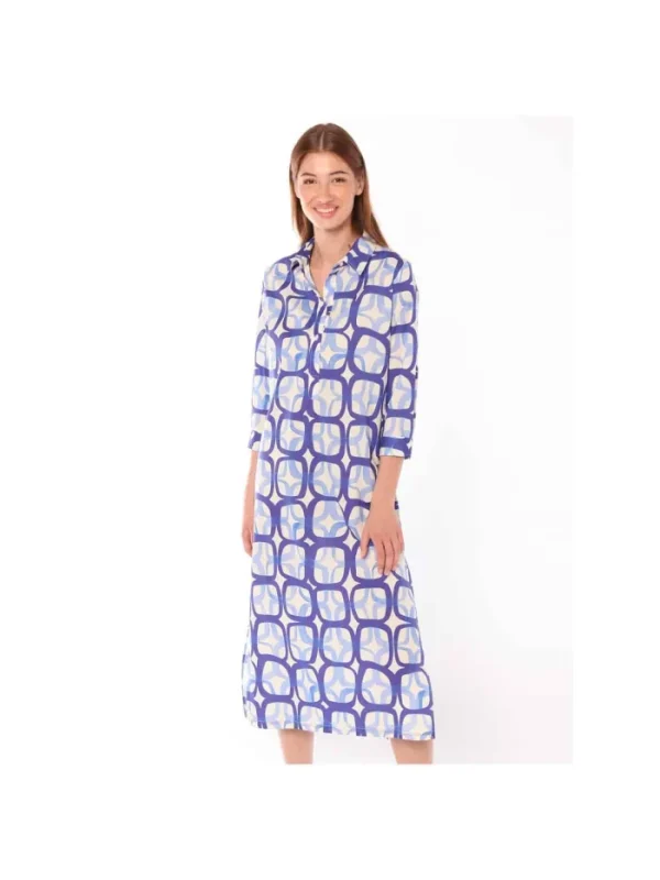 Lopezientos Vestido camisero mujer Vilagallo estampado ⋆ Azul Fashion