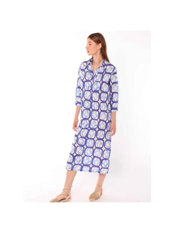 Lopezientos Vestido camisero mujer Vilagallo estampado ⋆ Azul Fashion