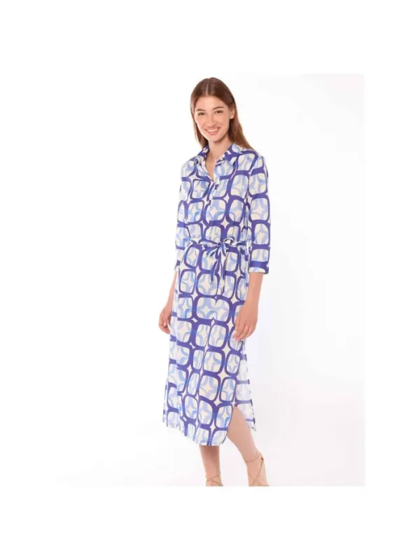 Lopezientos Vestido camisero mujer Vilagallo estampado ⋆ Azul Fashion