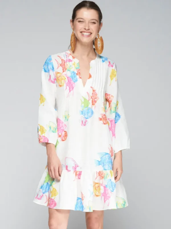 Lopezientos Vestido mujer corto de lino peces ⋆ estampado New