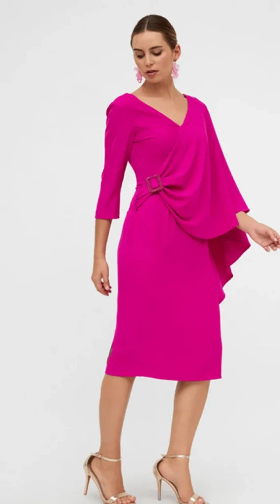 Lopezientos Vestido mujer de fiesta con escote pico y capa ⋆ Purpura Online