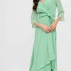 Lopezientos Vestido mujer de fiesta escote cruzado liso ⋆ Verde Outlet