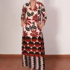 Lopezientos Vestido mujer largo estampado Parole Italy Guzmania. ⋆ Rojo Discount