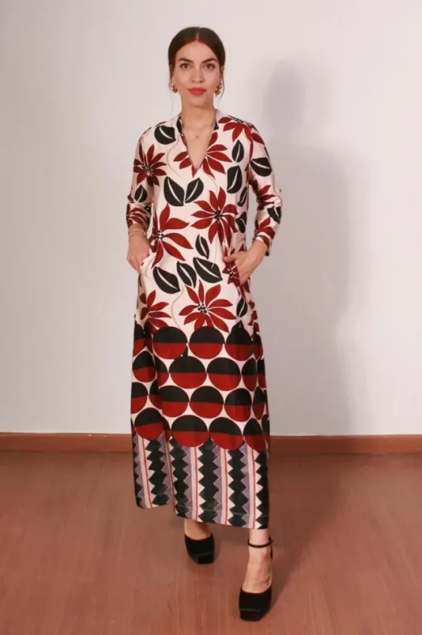 Lopezientos Vestido mujer largo estampado Parole Italy Guzmania. ⋆ Rojo Discount