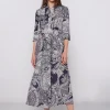 Lopezientos Vestido mujer midi camisero de lino con Paisley ⋆ estampado Clearance