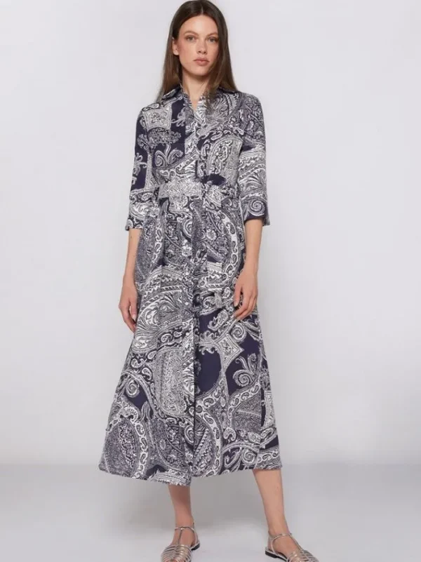 Lopezientos Vestido mujer midi camisero de lino con Paisley ⋆ estampado Clearance