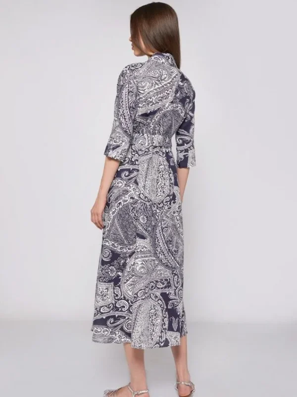 Lopezientos Vestido mujer midi camisero de lino con Paisley ⋆ estampado Clearance