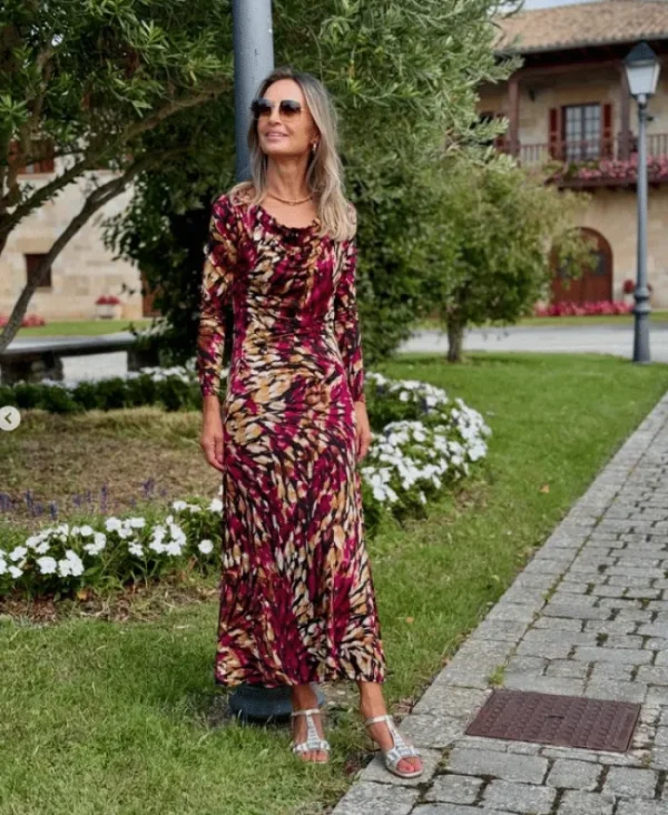 Lopezientos Vestido mujer midi con manga larga Hojas ⋆ estampado Fashion