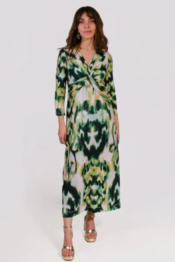 Lopezientos Vestido mujer midi con nudo estampado Esmeralda ⋆ Mandarina,Verde Clearance