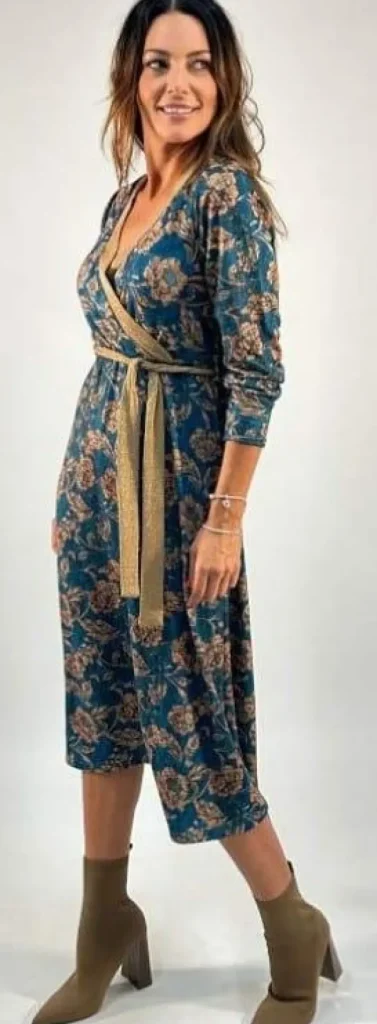 Lopezientos Vestido mujer midi escote cruzado con cinturón Rococo. ⋆ Azul Outlet