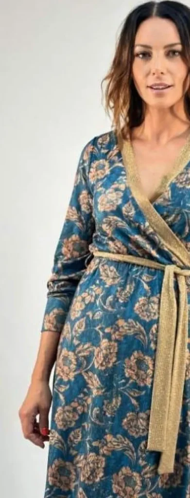 Lopezientos Vestido mujer midi escote cruzado con cinturón Rococo. ⋆ Azul Outlet