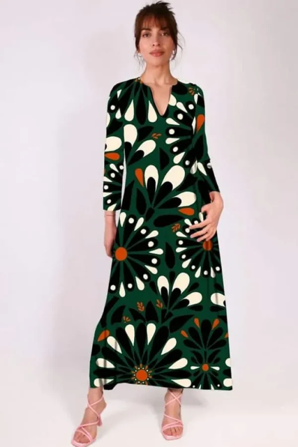 Lopezientos Vestido mujer midi estampado Pétalo Parole Italy ⋆ Burdeos,Verde Online