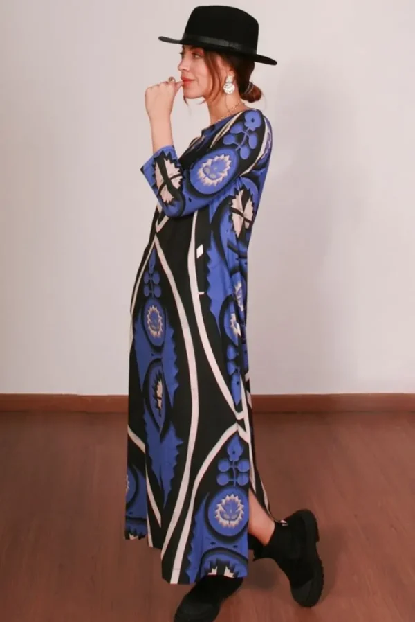 Lopezientos Vestido Mujer Midi estampado Parole Italy Masai. ⋆ Azul Best